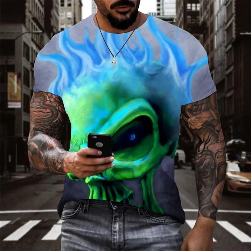 Skull T-shirt Men Flame Shirt Print Street Funny T shirts Gothic T-shirts 3d