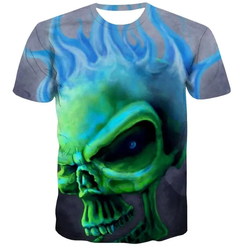 Skull T-shirt Men Flame Shirt Print Street Funny T shirts Gothic T-shirts 3d