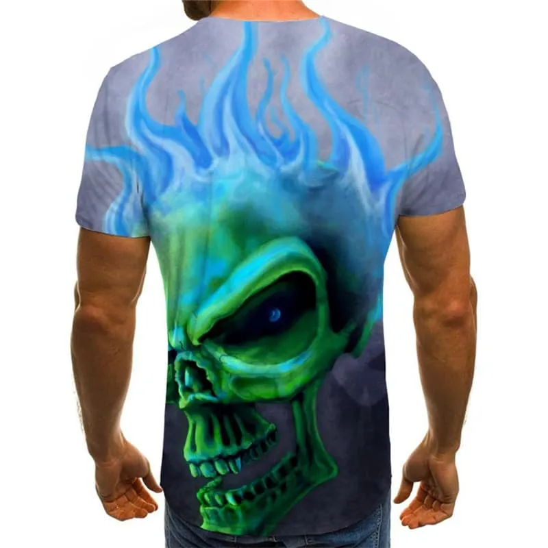 Skull T-shirt Men Flame Shirt Print Street Funny T shirts Gothic T-shirts 3d