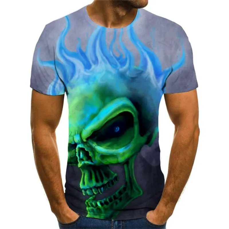 Skull T-shirt Men Flame Shirt Print Street Funny T shirts Gothic T-shirts 3d