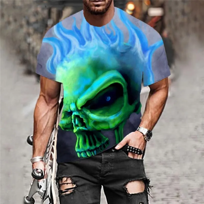 Skull T-shirt Men Flame Shirt Print Street Funny T shirts Gothic T-shirts 3d