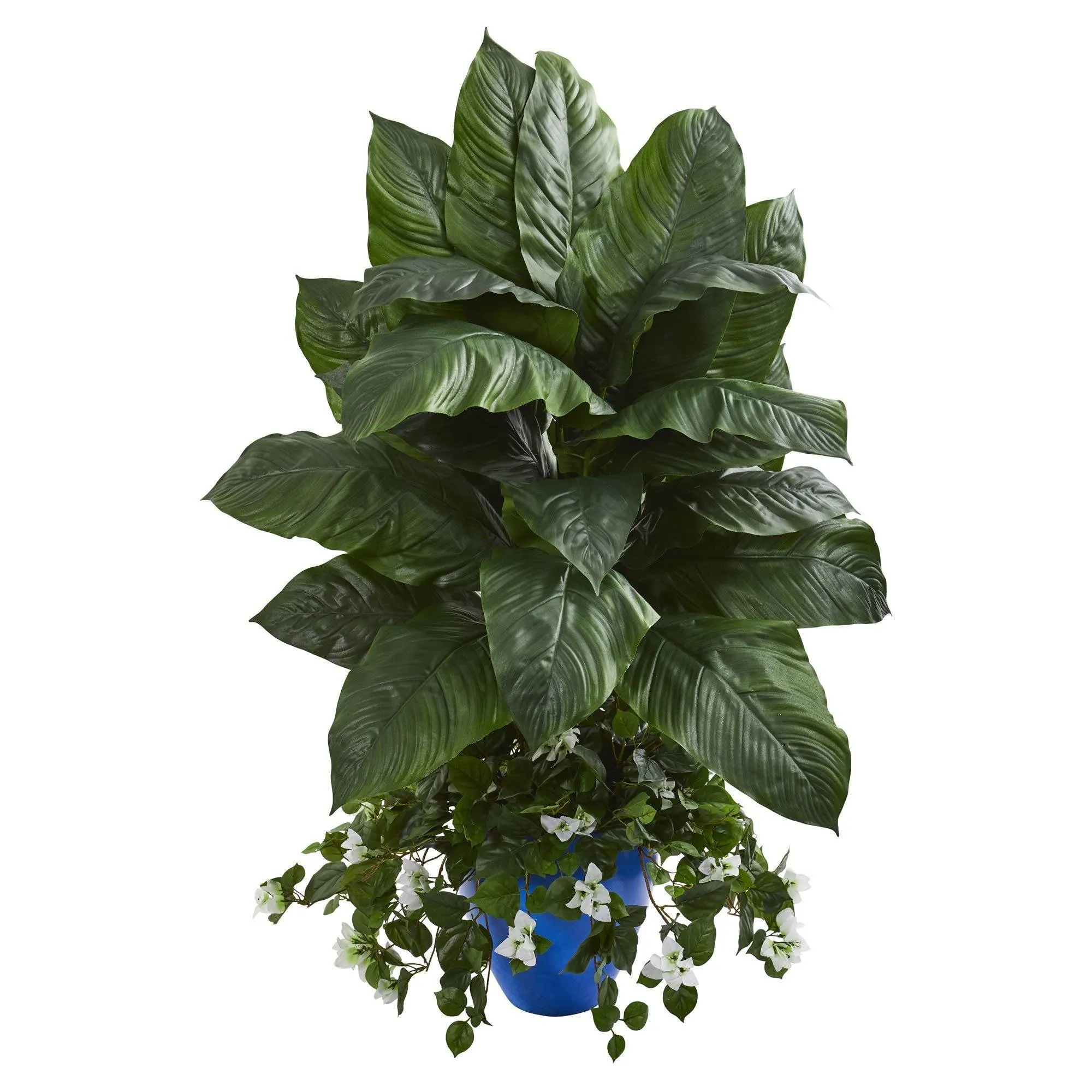 Spathifyllum & Bougainvillea Artificial Plant in Blue Planter