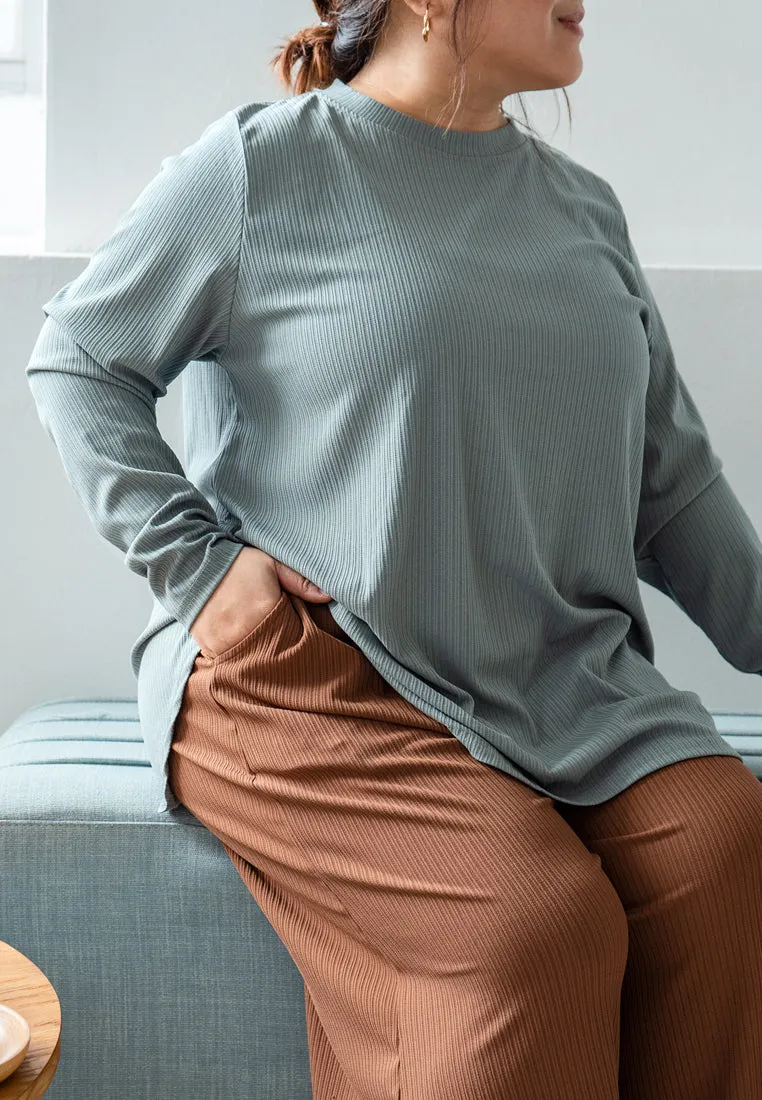 Tania Relax Ribbed Quarantine Crew Neck Top - Sierra Brown