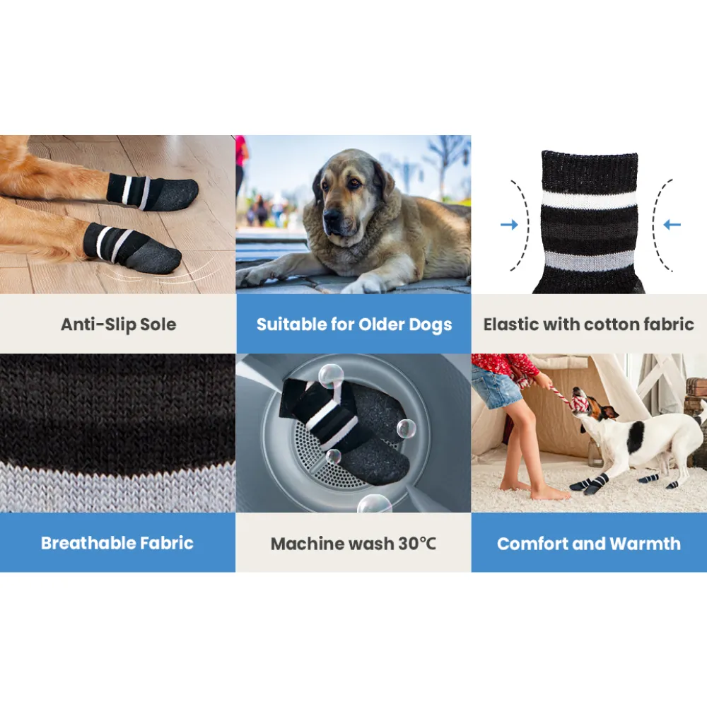 Trixie Non Slip with All Round Rubber Coated Socks for Dogs (Black, Set of 4)