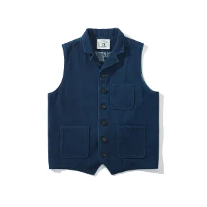 Vintage Handmade Indigo Dyeing Sashiko Waistcoat