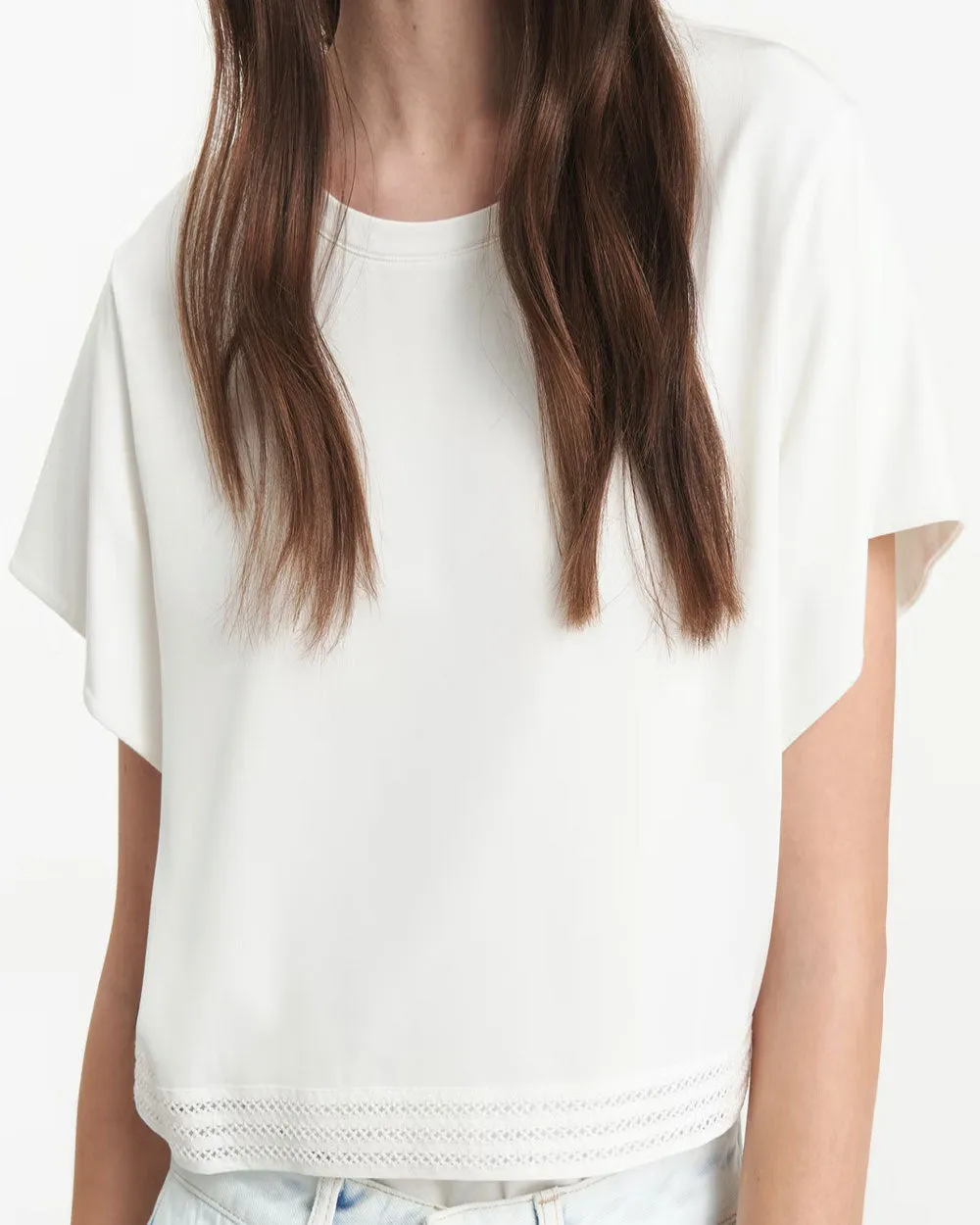 White Playful Volumes Round Neck Blouse