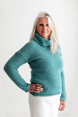 Womens Chunky Cowl neck jumper - light teal