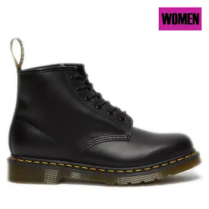 Women's Dr. Martens 101 Yellow Stitch Smooth Leather Ankle Boots - Black Smooth