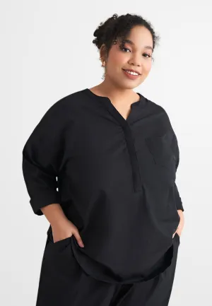 Zeah Linen Stand Collar Top - Black